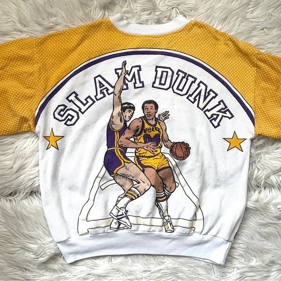 VTG 80s Basketball Slam Dunk all over print sweatshirt Lakers grunge emo indie M - Picture 7 of 10